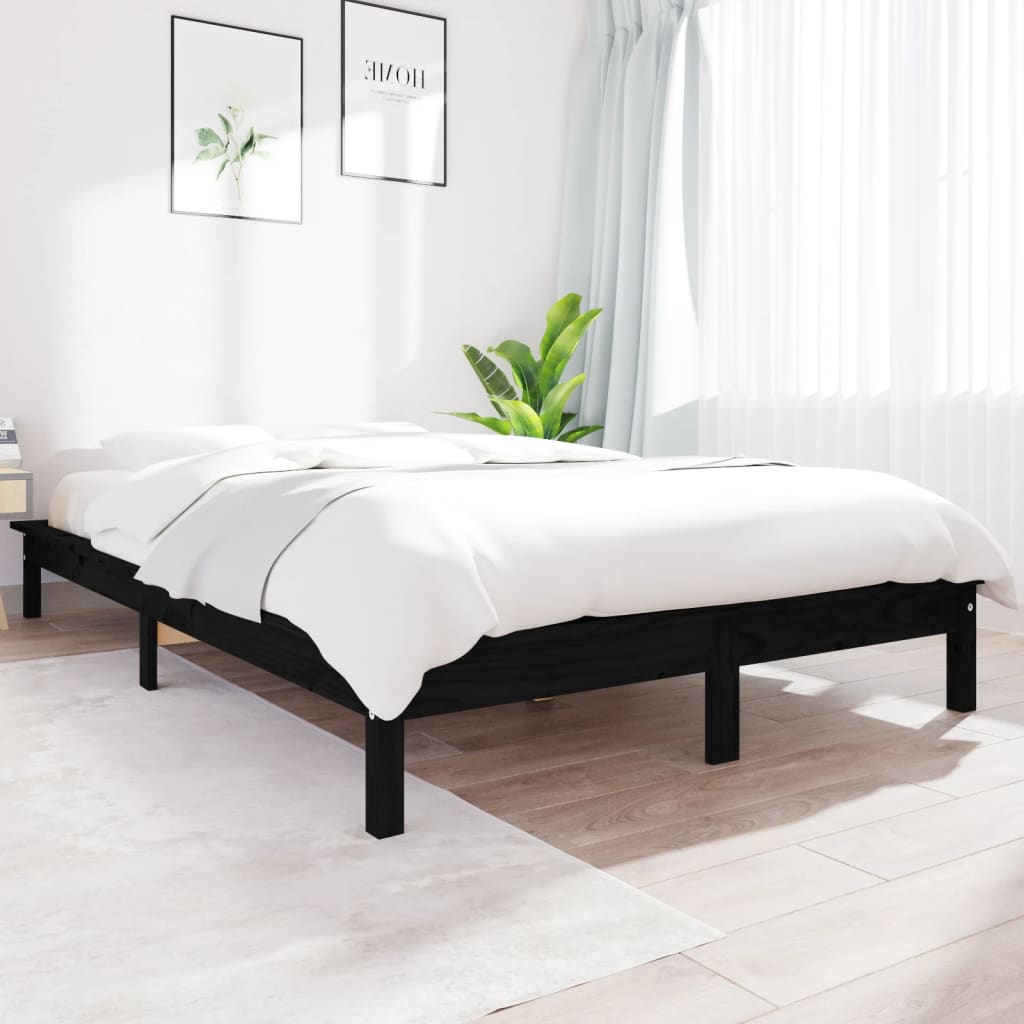 Cadre de lit sans matelas noir 120x200 cm bois massif