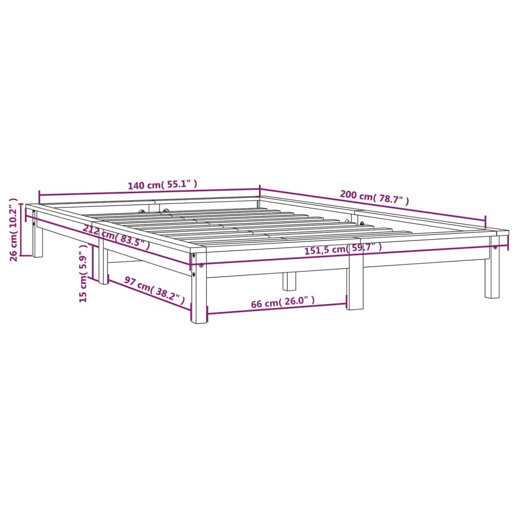 Cadre de lit sans matelas blanc 140x200 cm bois massif