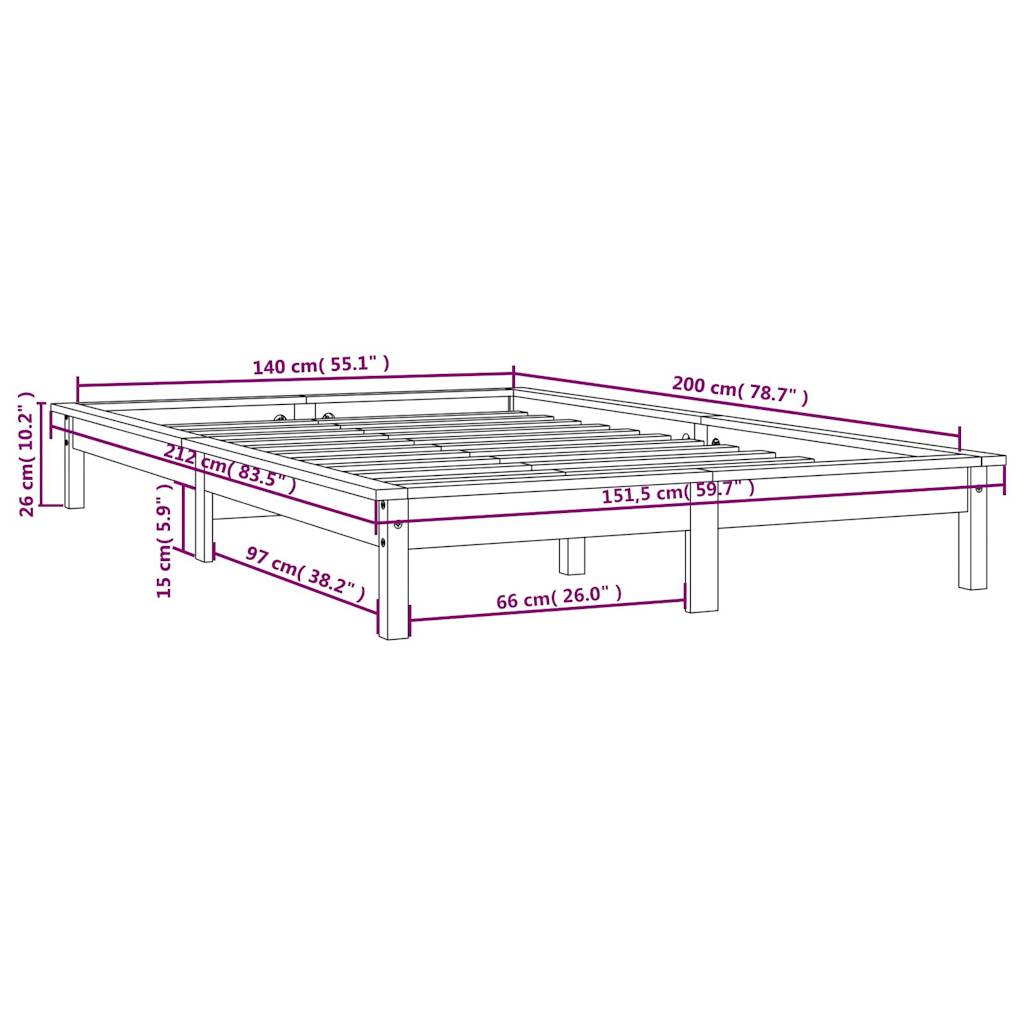 Bettgestell ohne Matratze schwarz 140x200 cm Massivholz