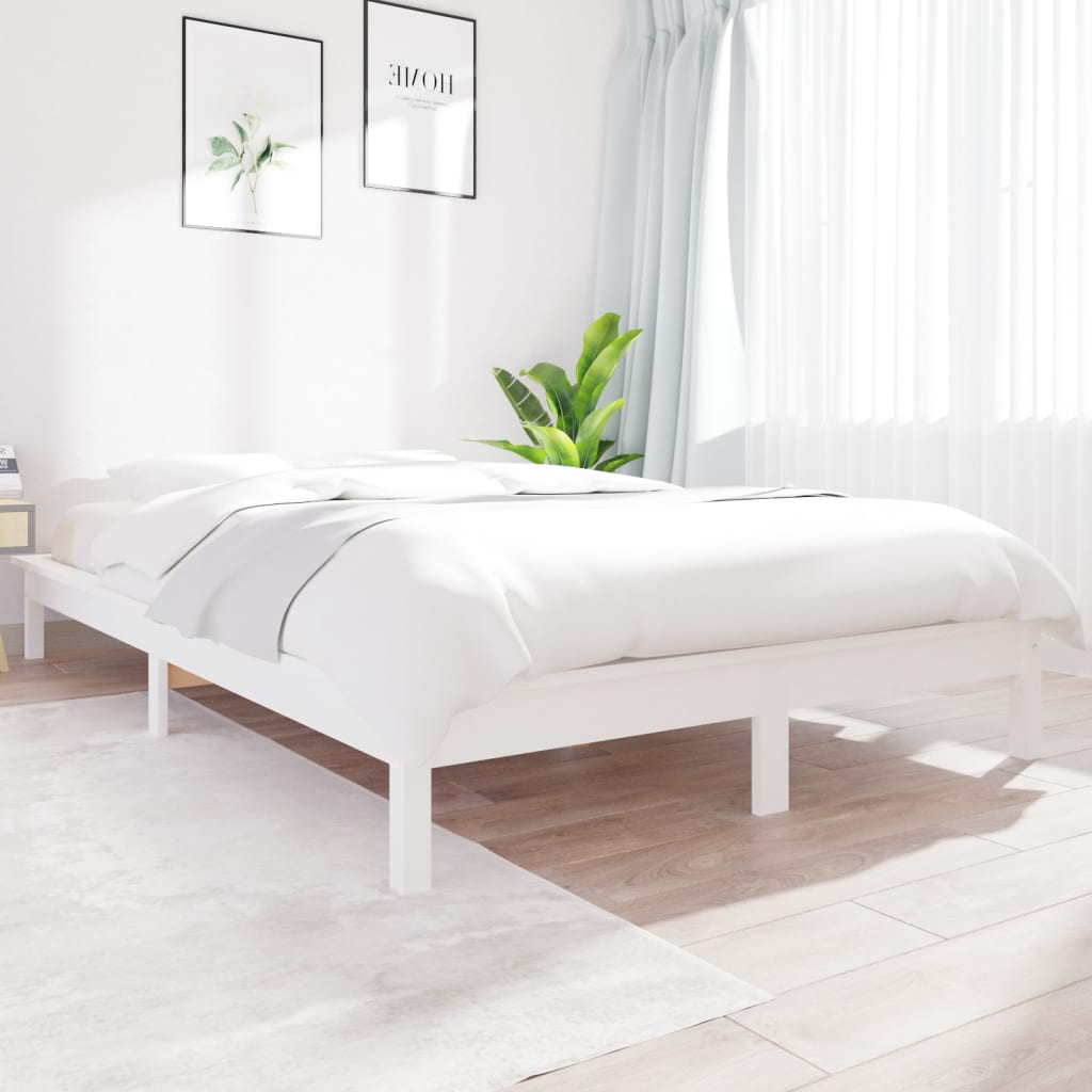 Cadre de lit sans matelas blanc bois de pin massif