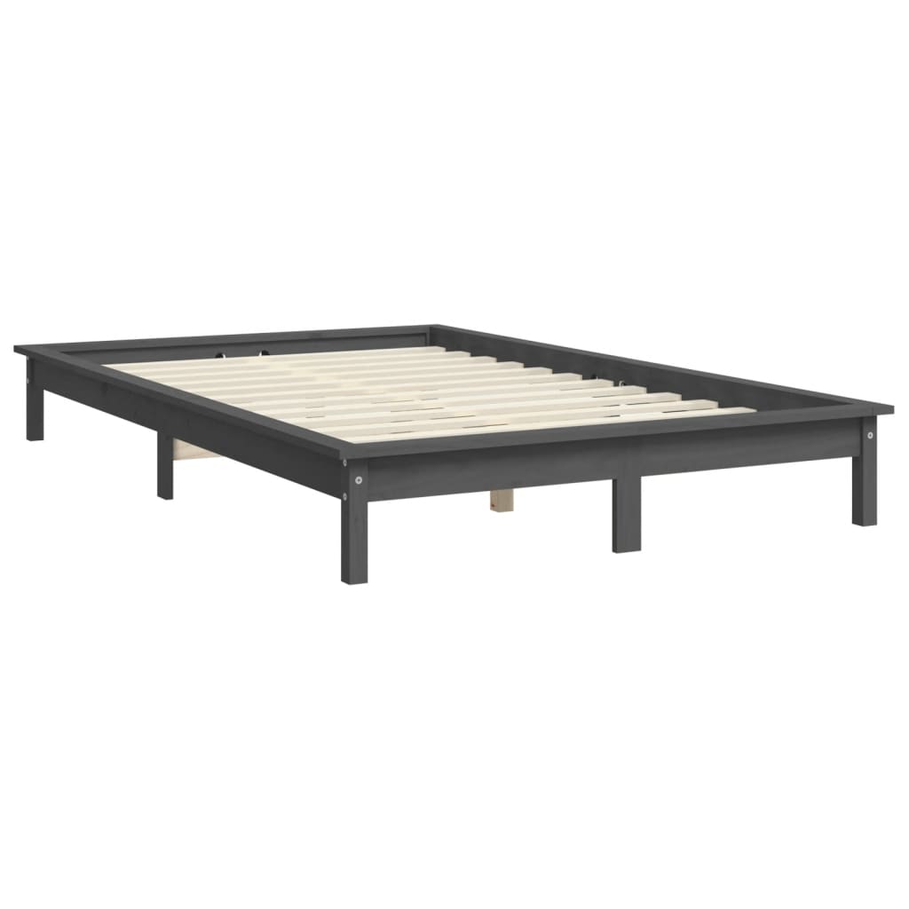 Cadre de lit sans matelas gris bois de pin massif