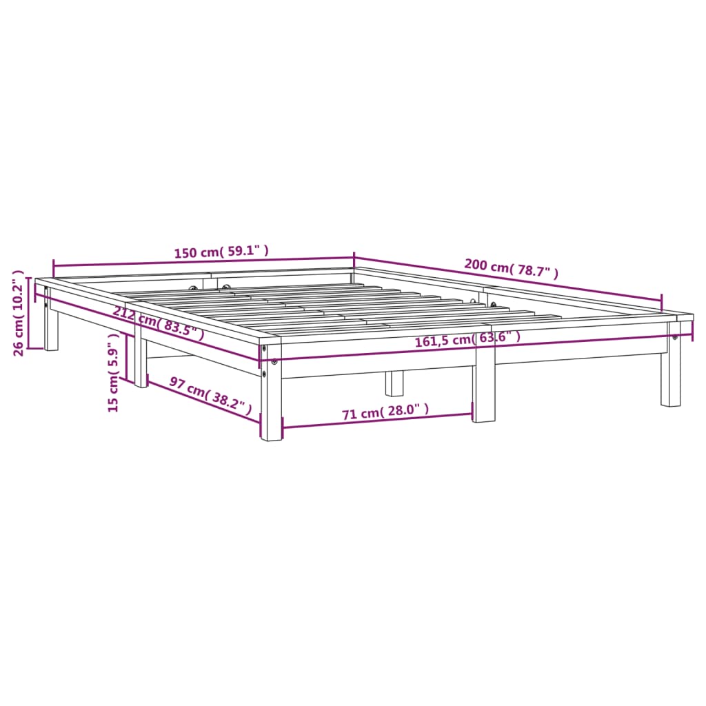 Cadre de lit sans matelas gris bois de pin massif