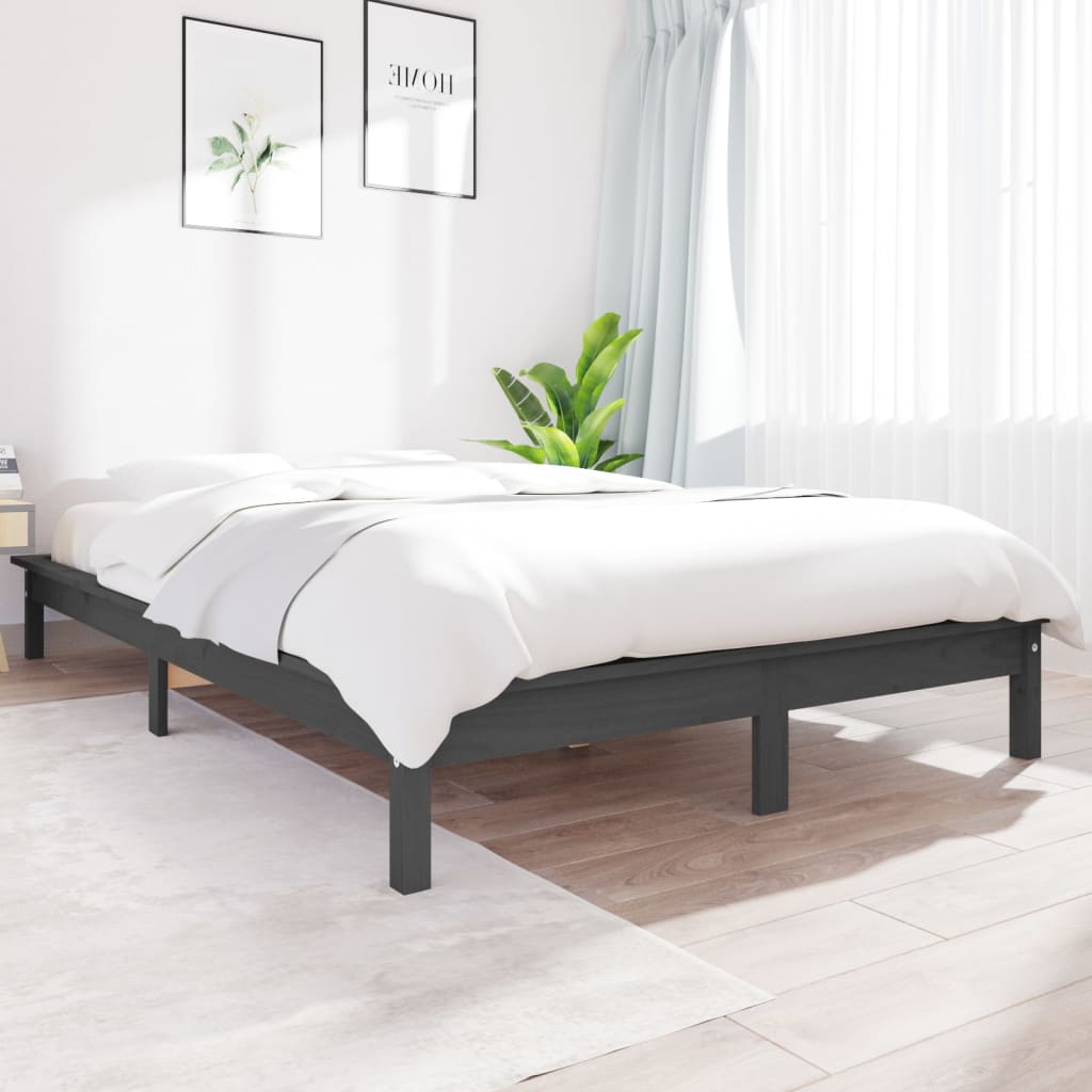 Cadre de lit sans matelas gris bois de pin massif