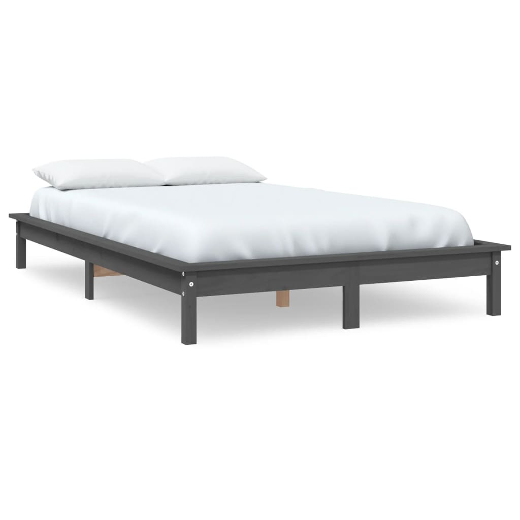 Cadre de lit sans matelas gris bois massif