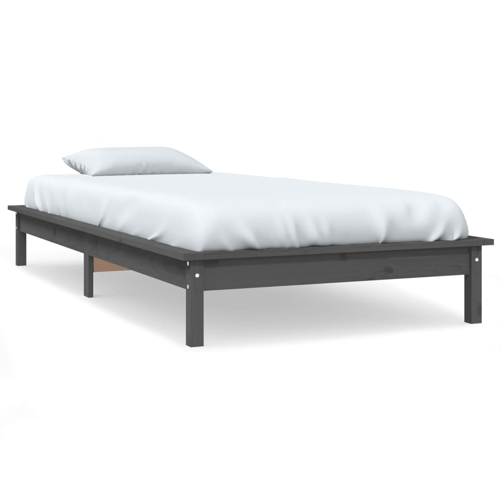 Cadre de lit sans matelas gris bois massif