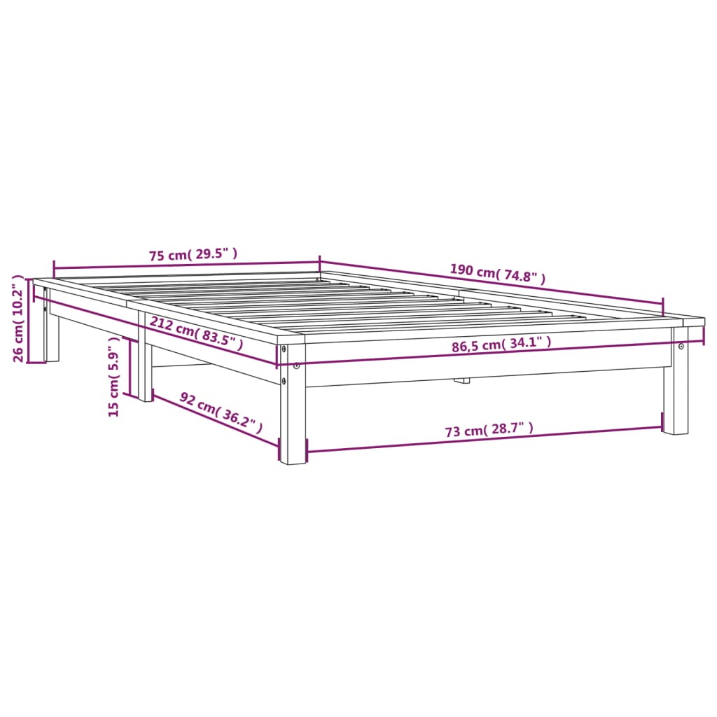 Cadre de lit sans matelas gris bois massif