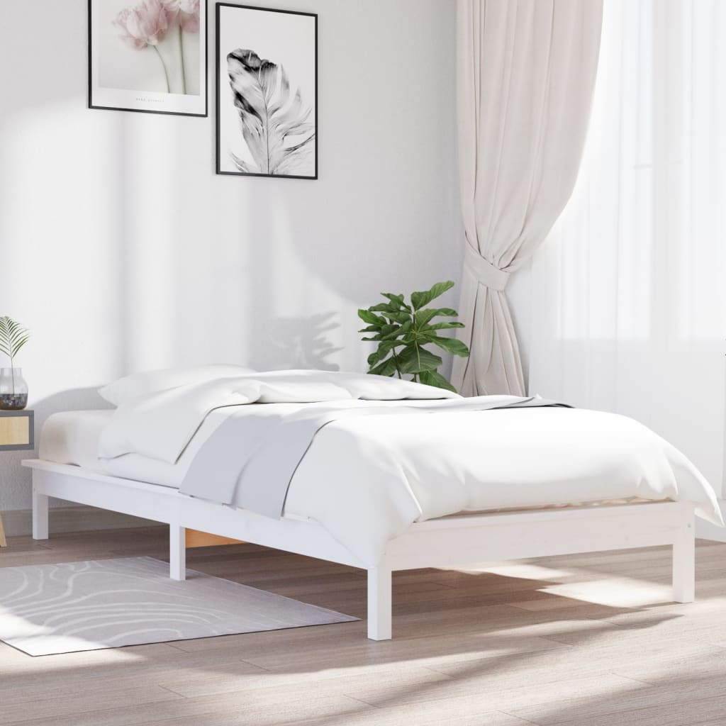 Cadre de lit sans matelas blanc bois massif