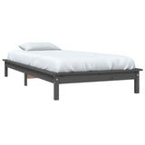 Cadre de lit sans matelas gris bois massif