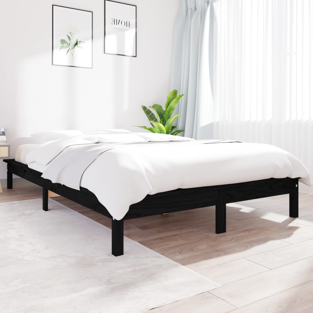 Cadre de lit sans matelas noir bois massif