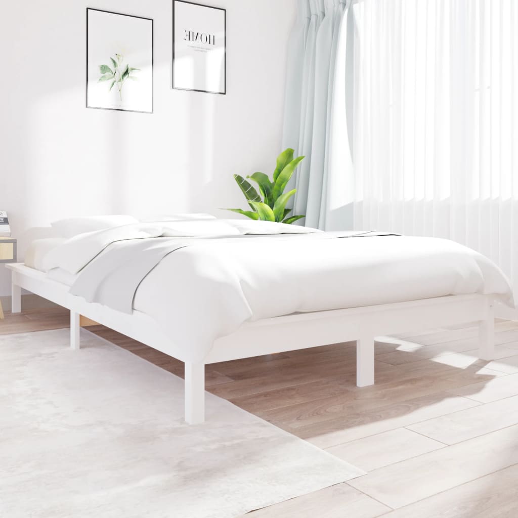 Cadre de lit sans matelas blanc bois massif