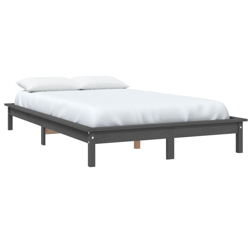 Cadre de lit sans matelas gris bois massif