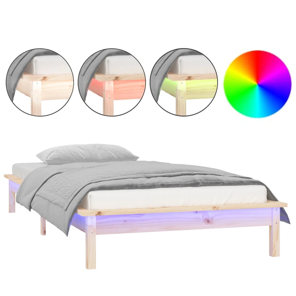 Cadre de lit à LED sans matelas 90x200 cm bois massif