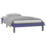 Cadre de lit à LED sans matelas gris 90x200 cm bois massif