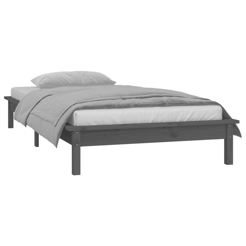 Cadre de lit à LED sans matelas gris 90x200 cm bois massif