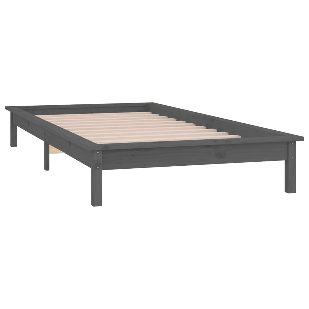 Cadre de lit à LED sans matelas gris 90x200 cm bois massif