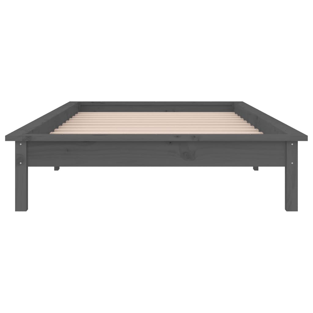 Cadre de lit à LED sans matelas gris 90x200 cm bois massif