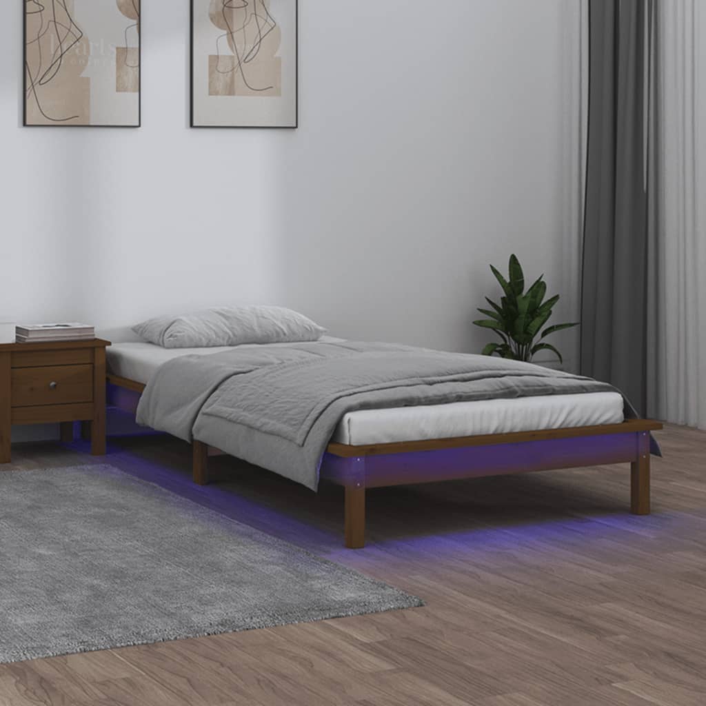 Cadre de lit à LED sans matelas 90x200 cm bois massif