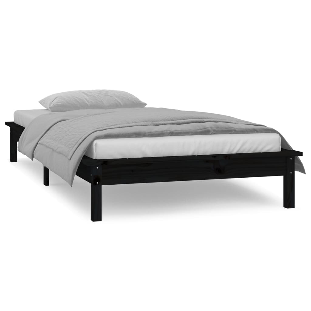 Cadre de lit à LED sans matelas noir 90x200 cm bois massif