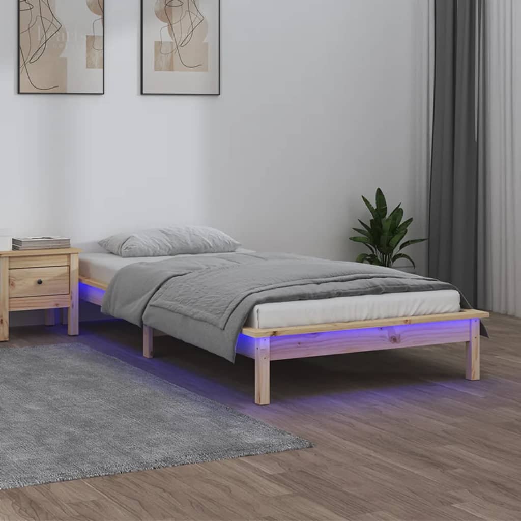 LED bed frame without mattress 100x200 cm solid wood