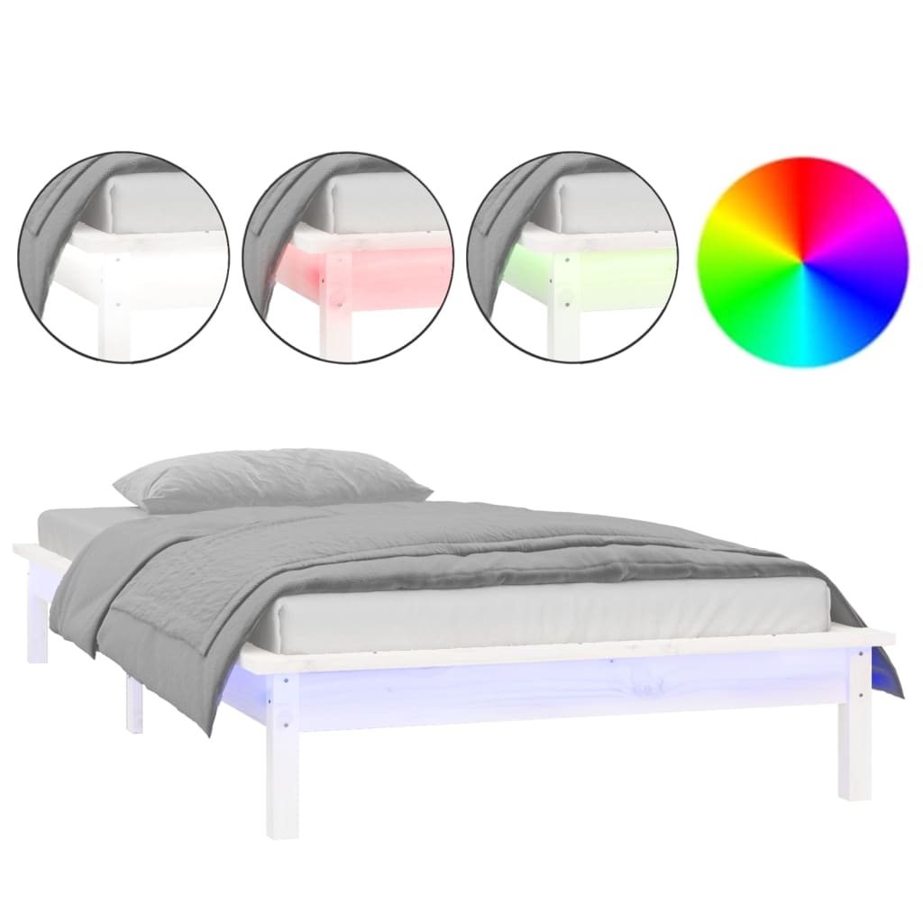 LED bed frame without mattress white 100x200 cm solid wood