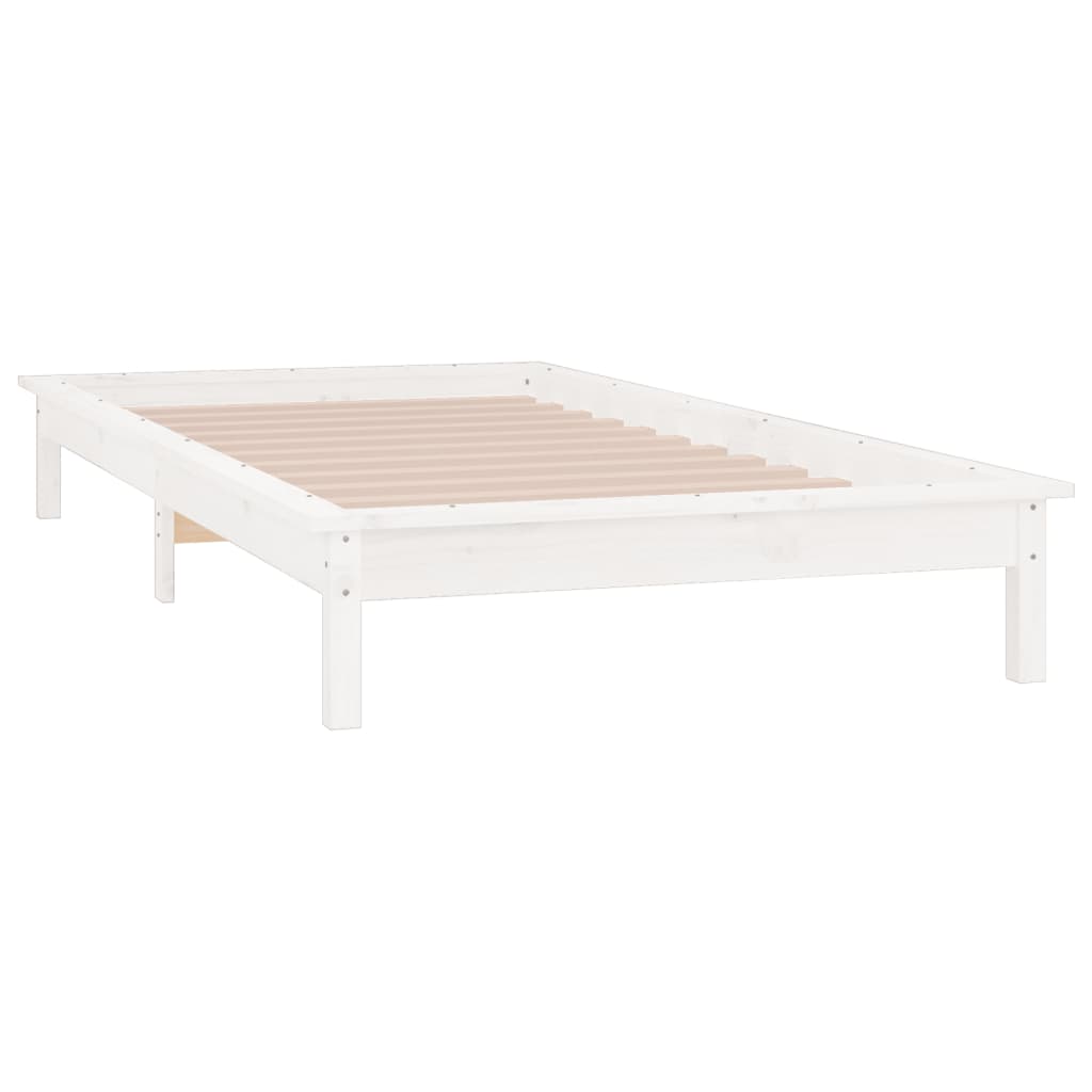 LED bed frame without mattress white 100x200 cm solid wood