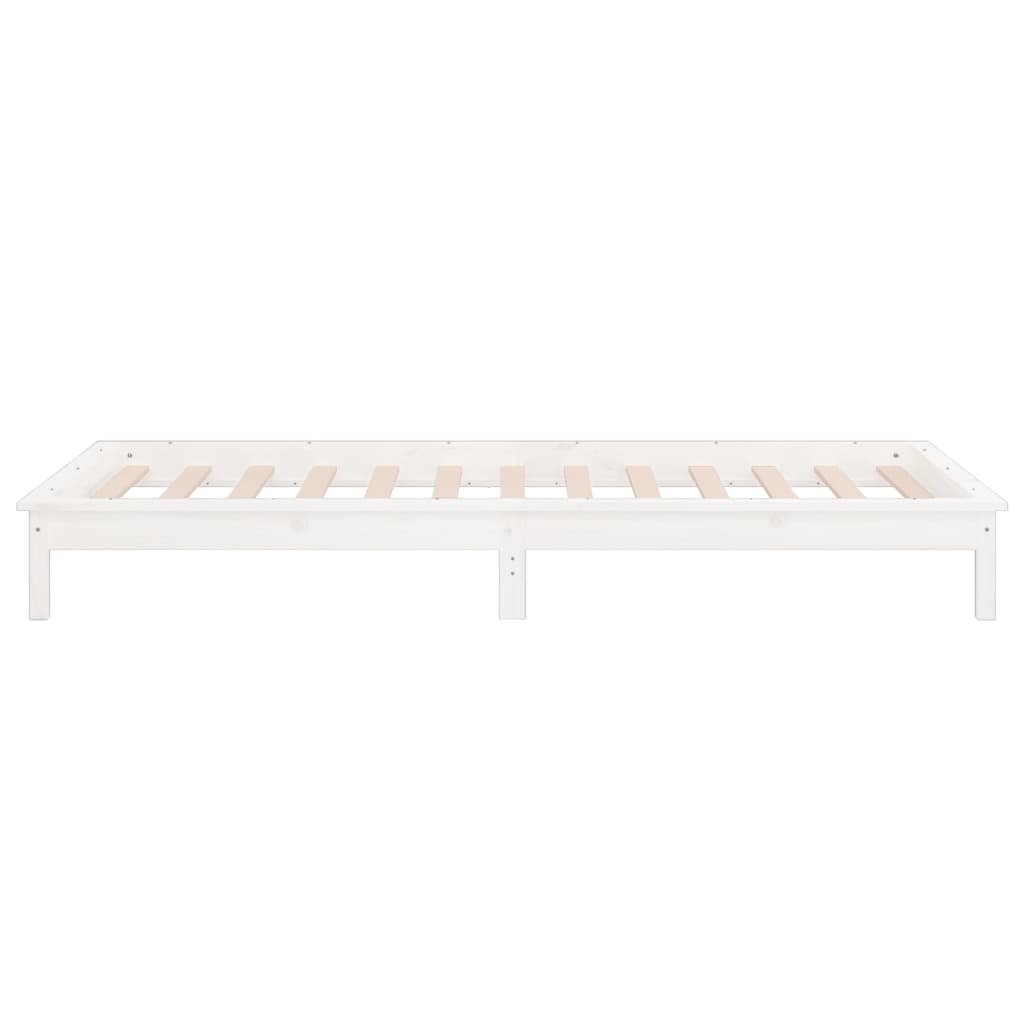 LED bed frame without mattress white 100x200 cm solid wood