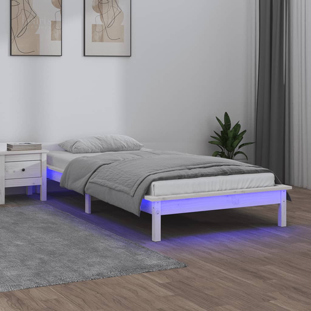 LED bed frame without mattress white 100x200 cm solid wood