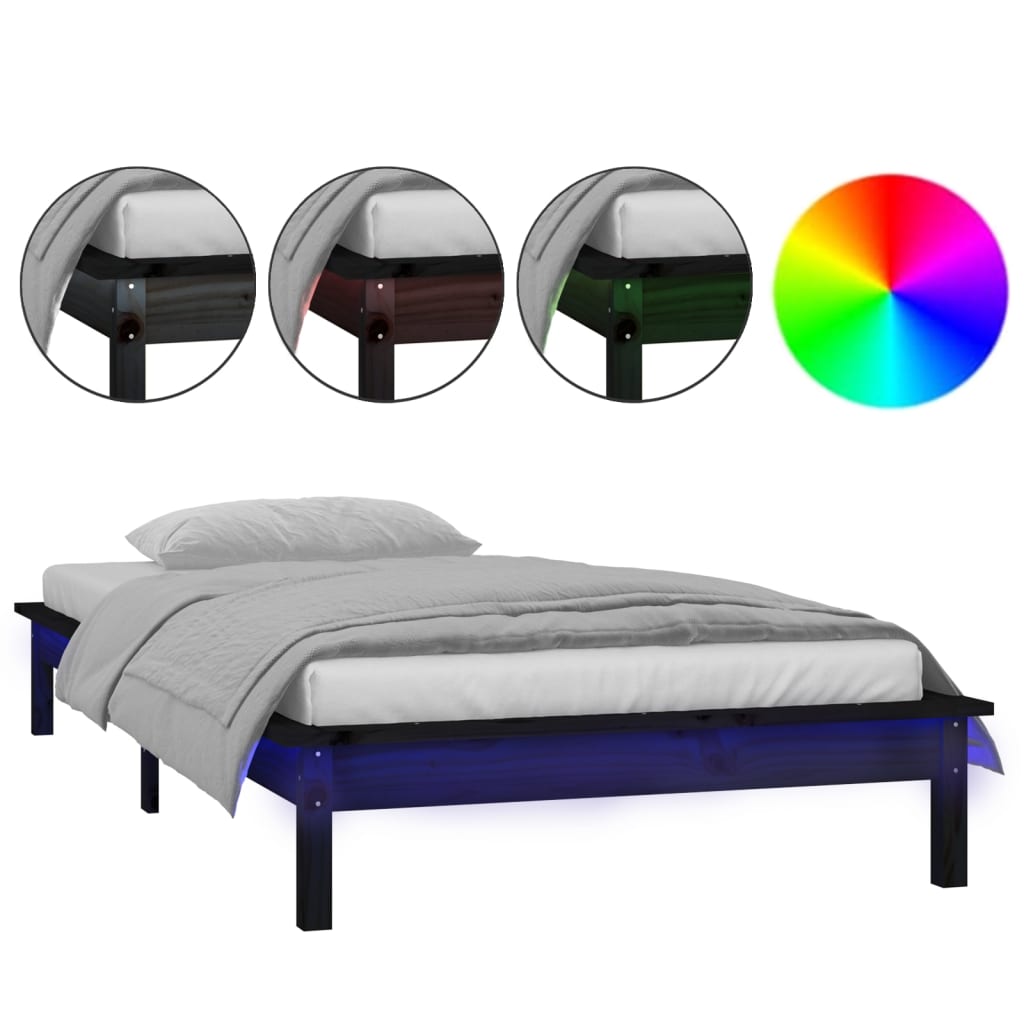 LED bed frame without mattress black 100x200 cm solid wood