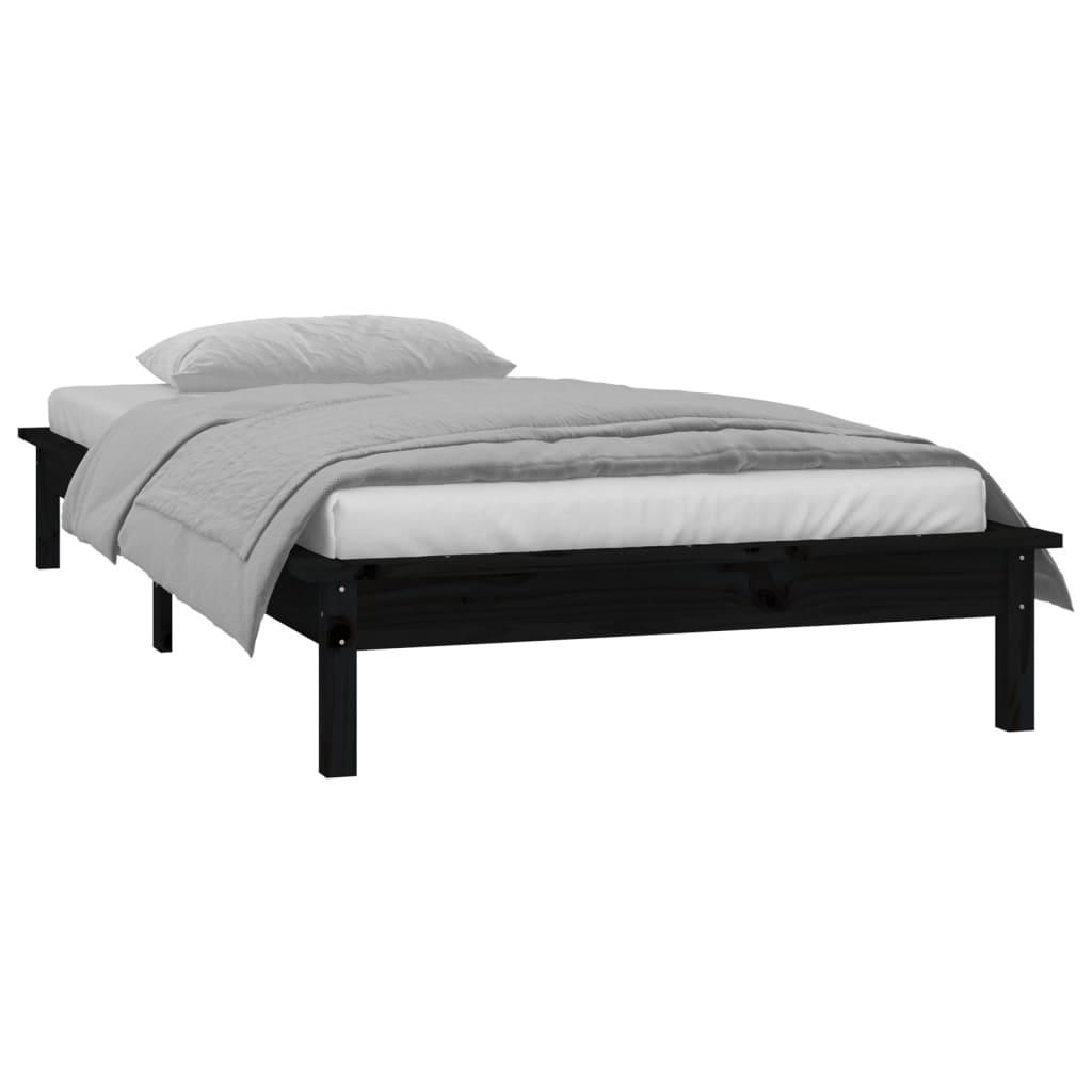 LED bed frame without mattress black 100x200 cm solid wood