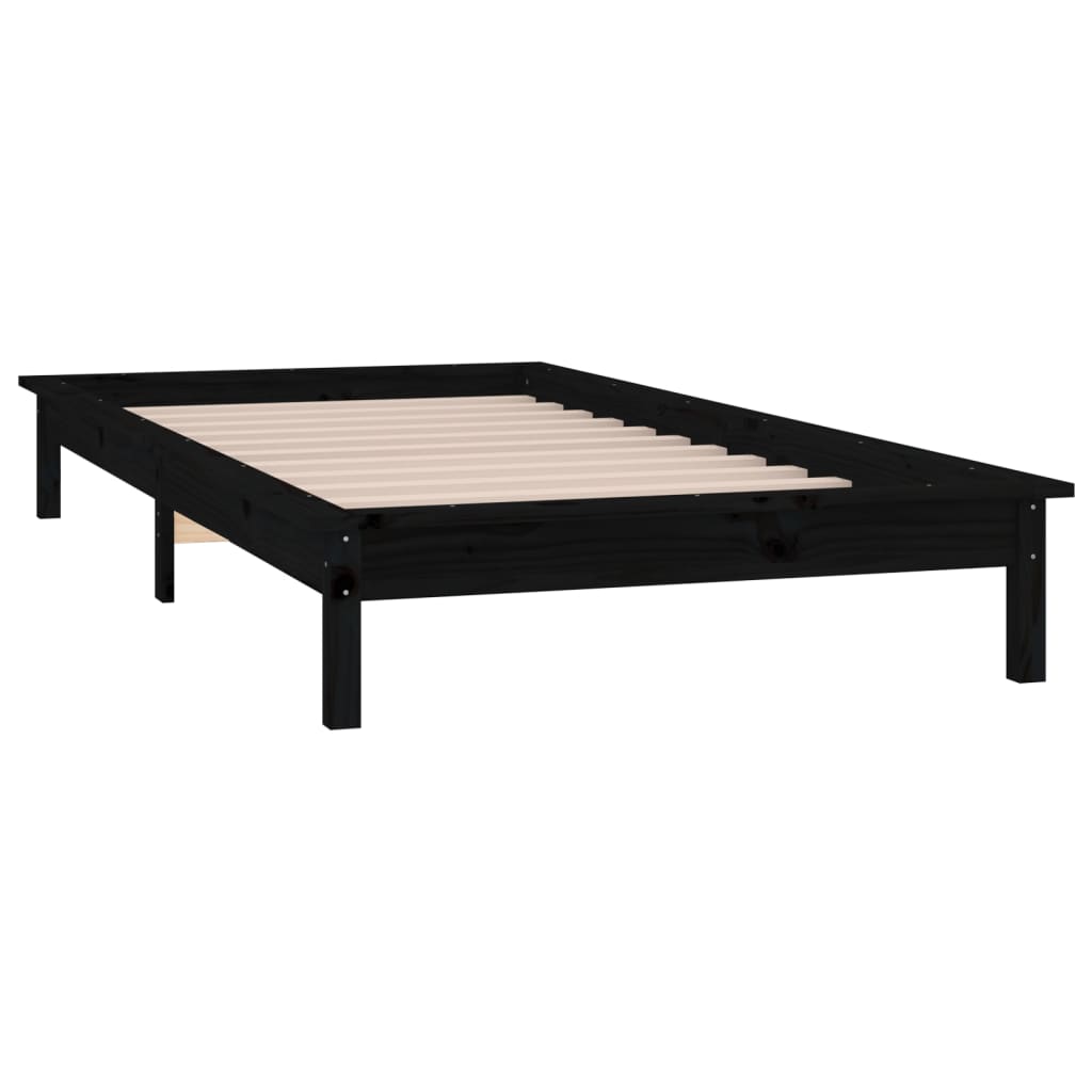 LED bed frame without mattress black 100x200 cm solid wood