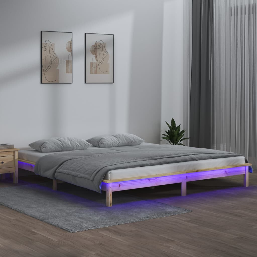 Cadre de lit à LED sans matelas 120x200 cm bois massif