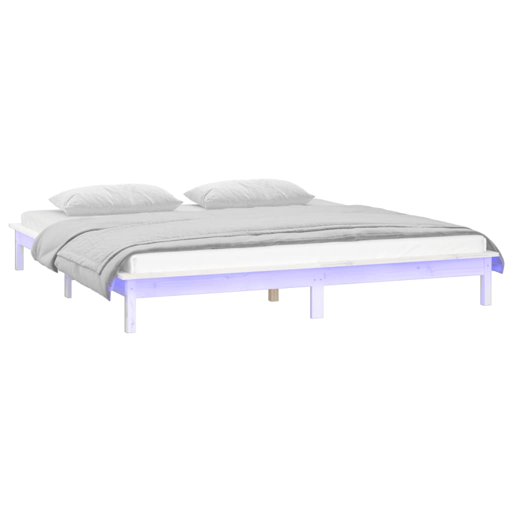 Cadre de lit à LED sans matelas blanc 120x200 cm bois massif