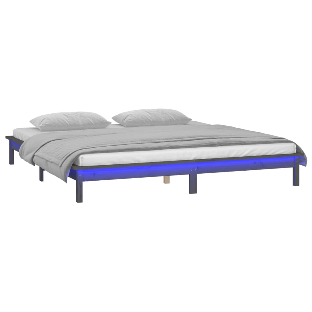 Cadre de lit à LED sans matelas gris 120x200 cm bois massif