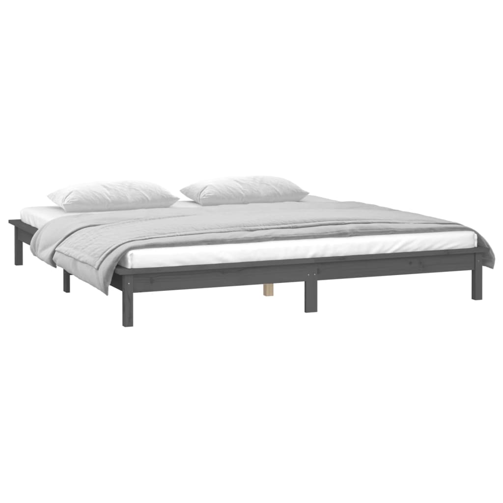 Cadre de lit à LED sans matelas gris 120x200 cm bois massif