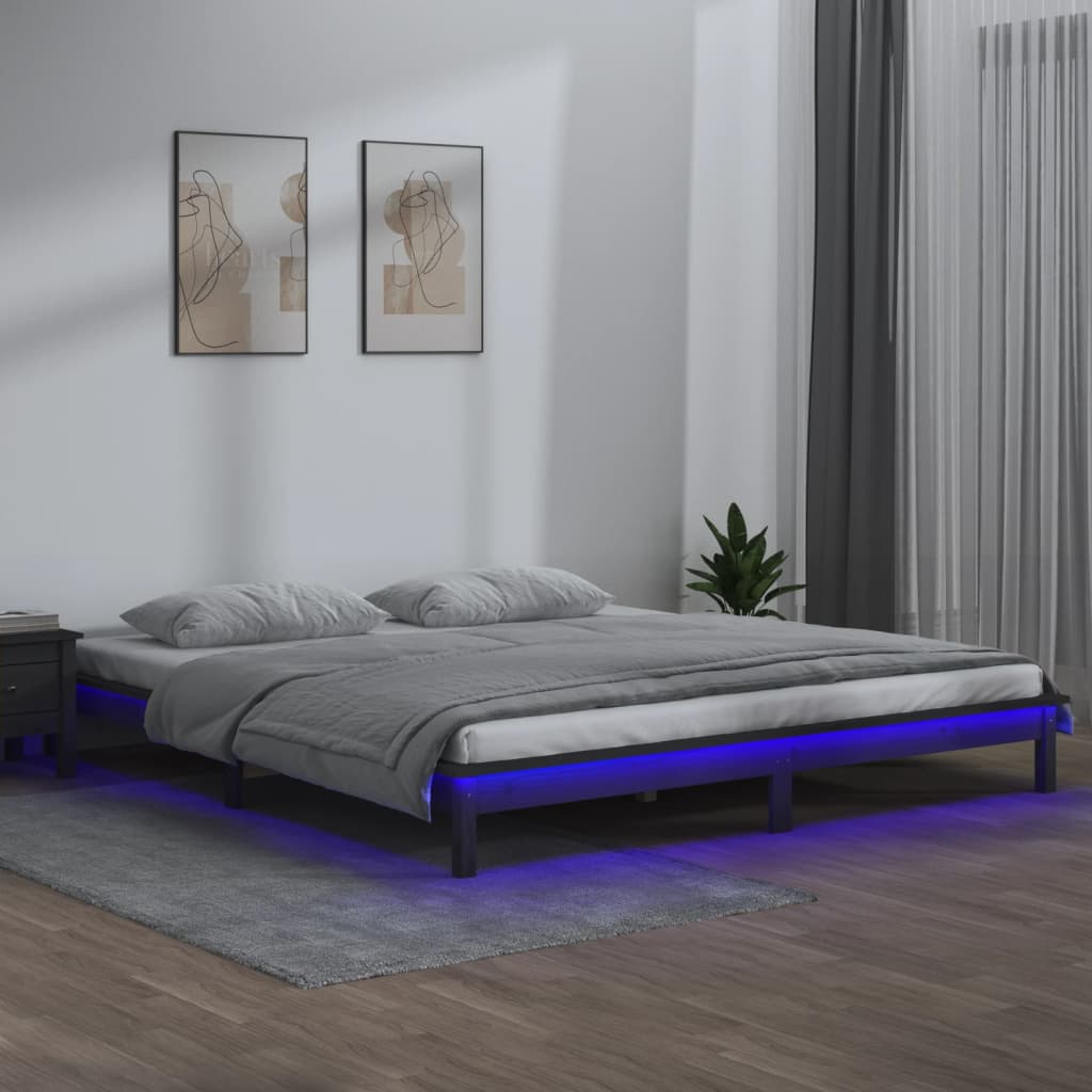 Cadre de lit à LED sans matelas gris 120x200 cm bois massif