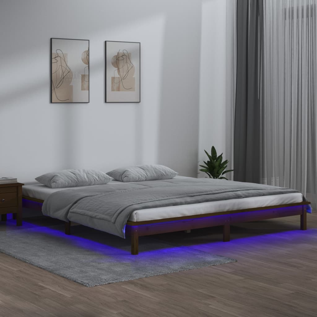 Cadre de lit à LED sans matelas 120x200 cm bois massif