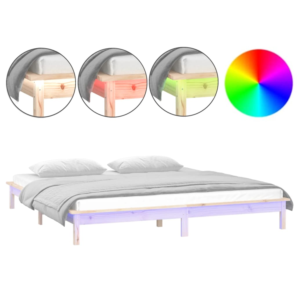 LED bed frame without mattress 150x200 cm solid wood