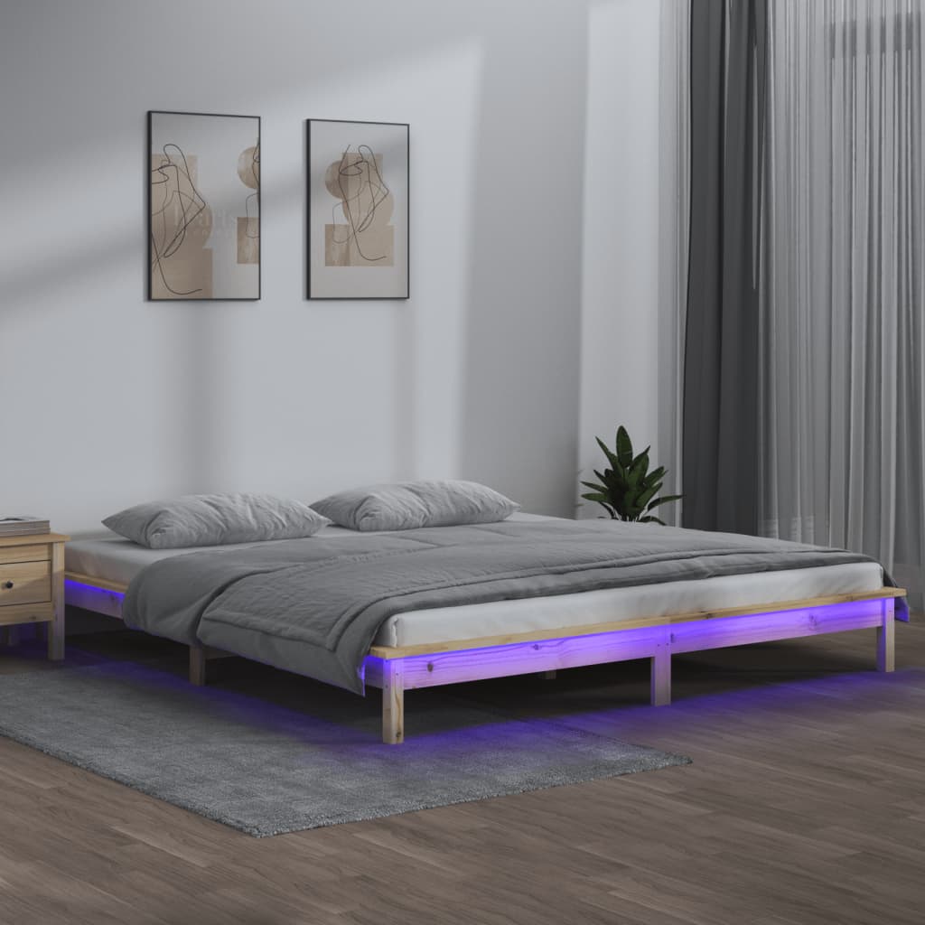 Cadre de lit à LED sans matelas 150x200 cm bois massif