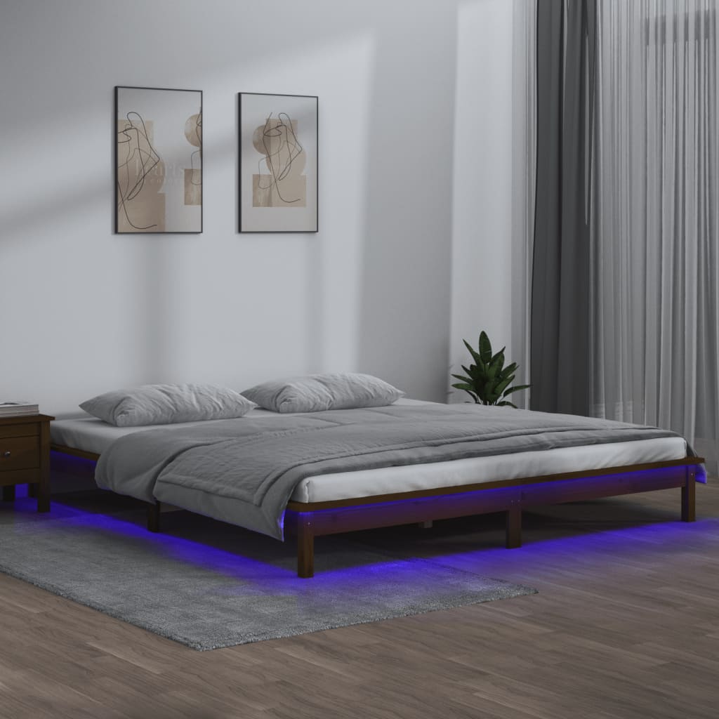 Cadre de lit à LED sans matelas 160x200 cm bois massif