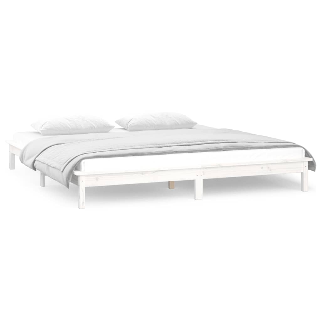 Cadre de lit à LED sans matelas blanc 200x200 cm bois massif