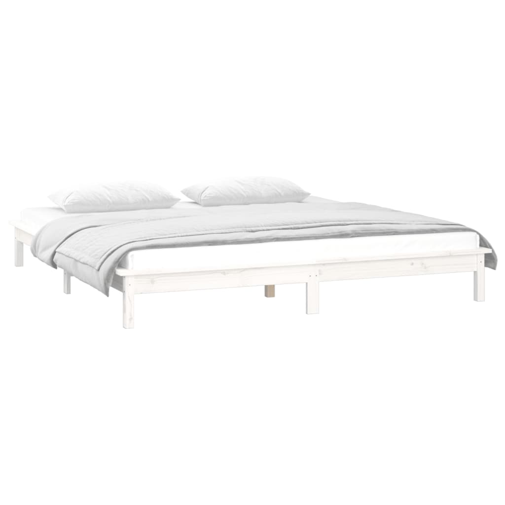 Cadre de lit à LED sans matelas blanc 200x200 cm bois massif