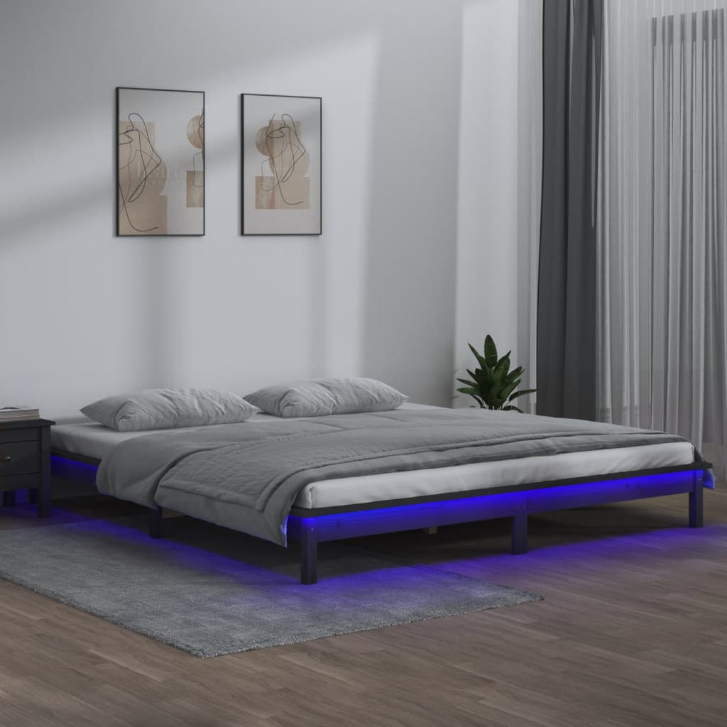 Cadre de lit à LED sans matelas gris 200x200 cm bois massif