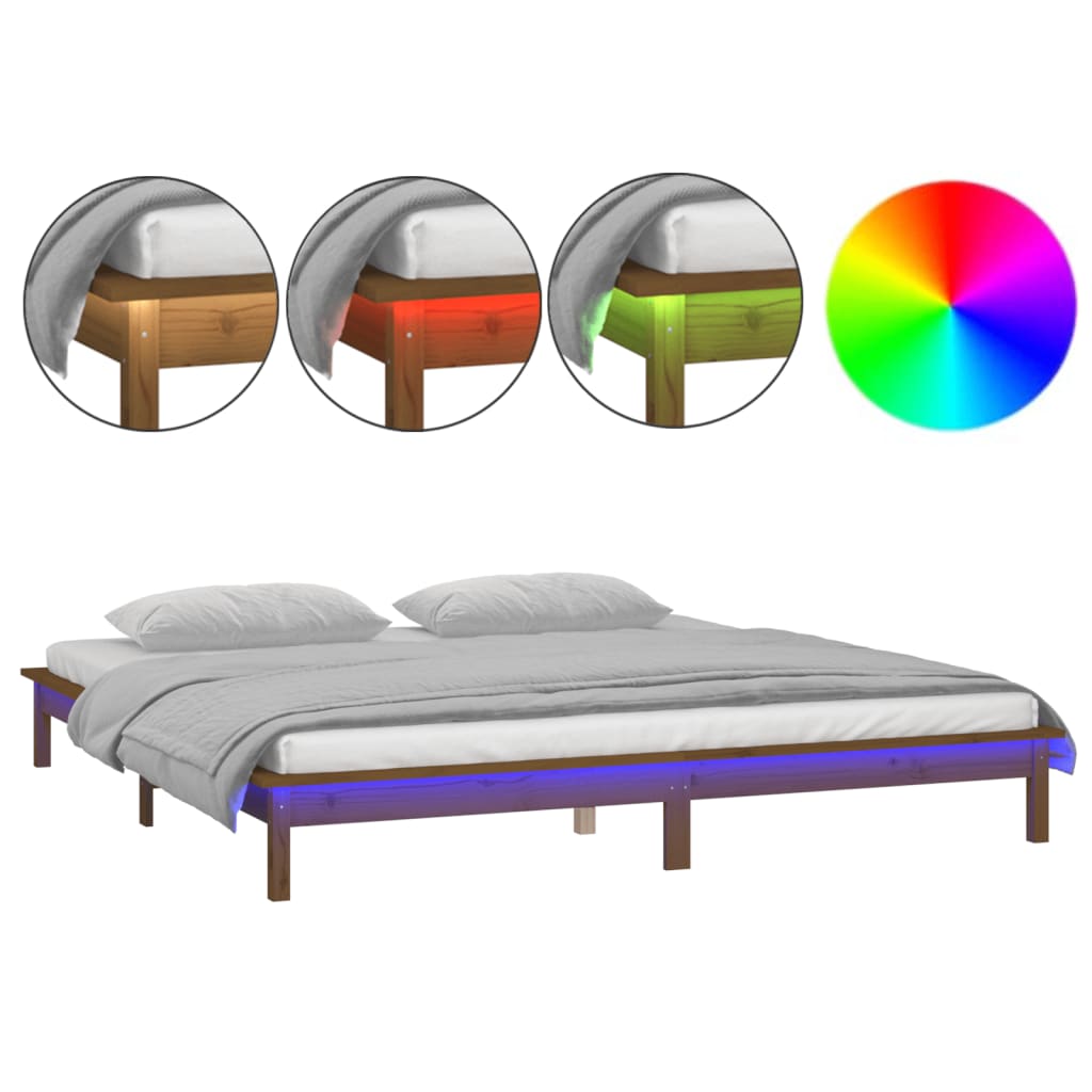 LED bed frame without mattress 200x200 cm solid wood