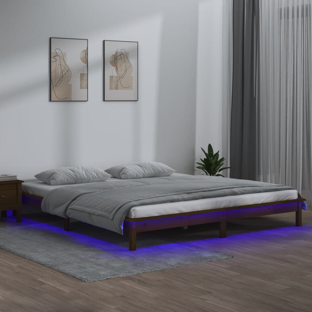 LED bed frame without mattress 200x200 cm solid wood