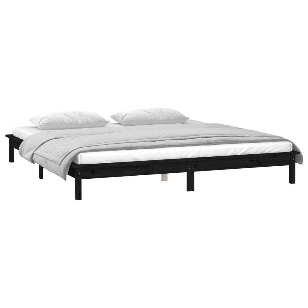 Cadre de lit à LED sans matelas noir 200x200 cm bois massif