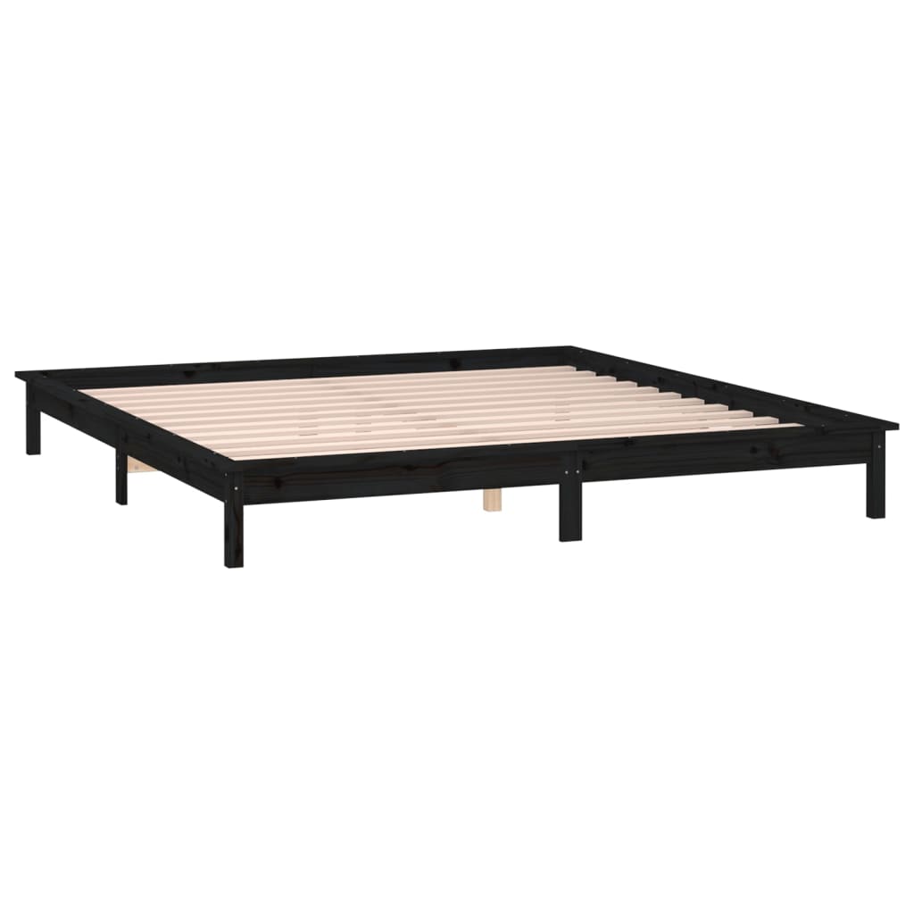 LED bed frame without mattress black 200x200 cm solid wood