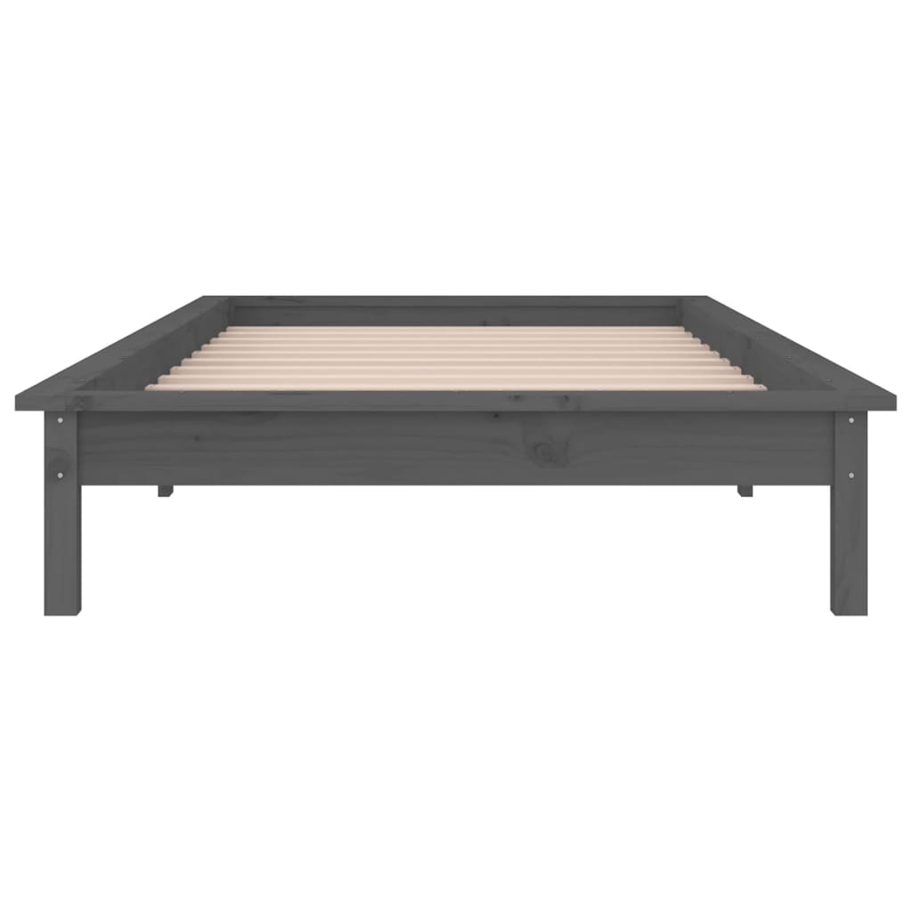 Cadre de lit à LED sans matelas gris 75x190 cm bois massif