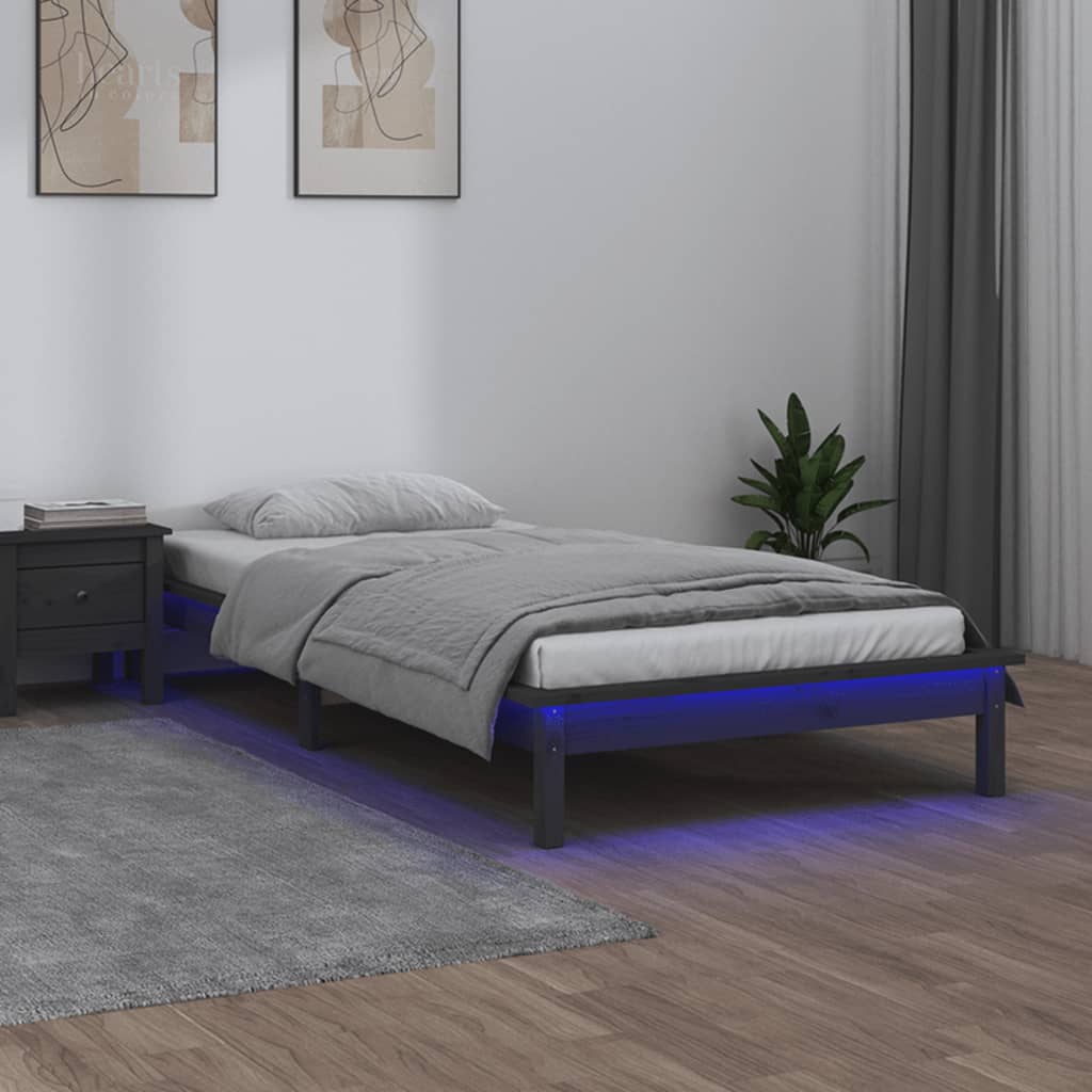 LED bed frame without mattress gray 75x190 cm solid wood