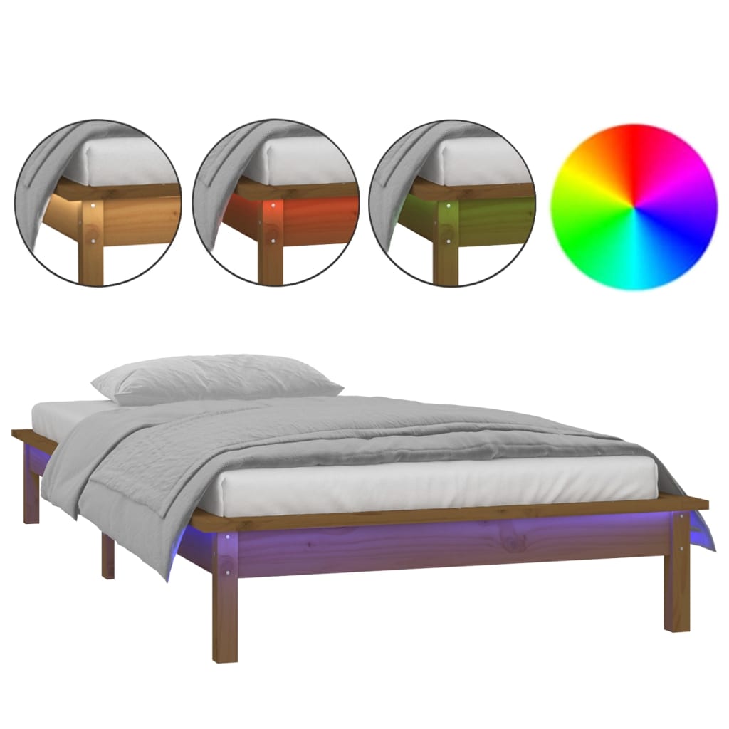 LED bed frame without mattress 75x190 cm solid wood