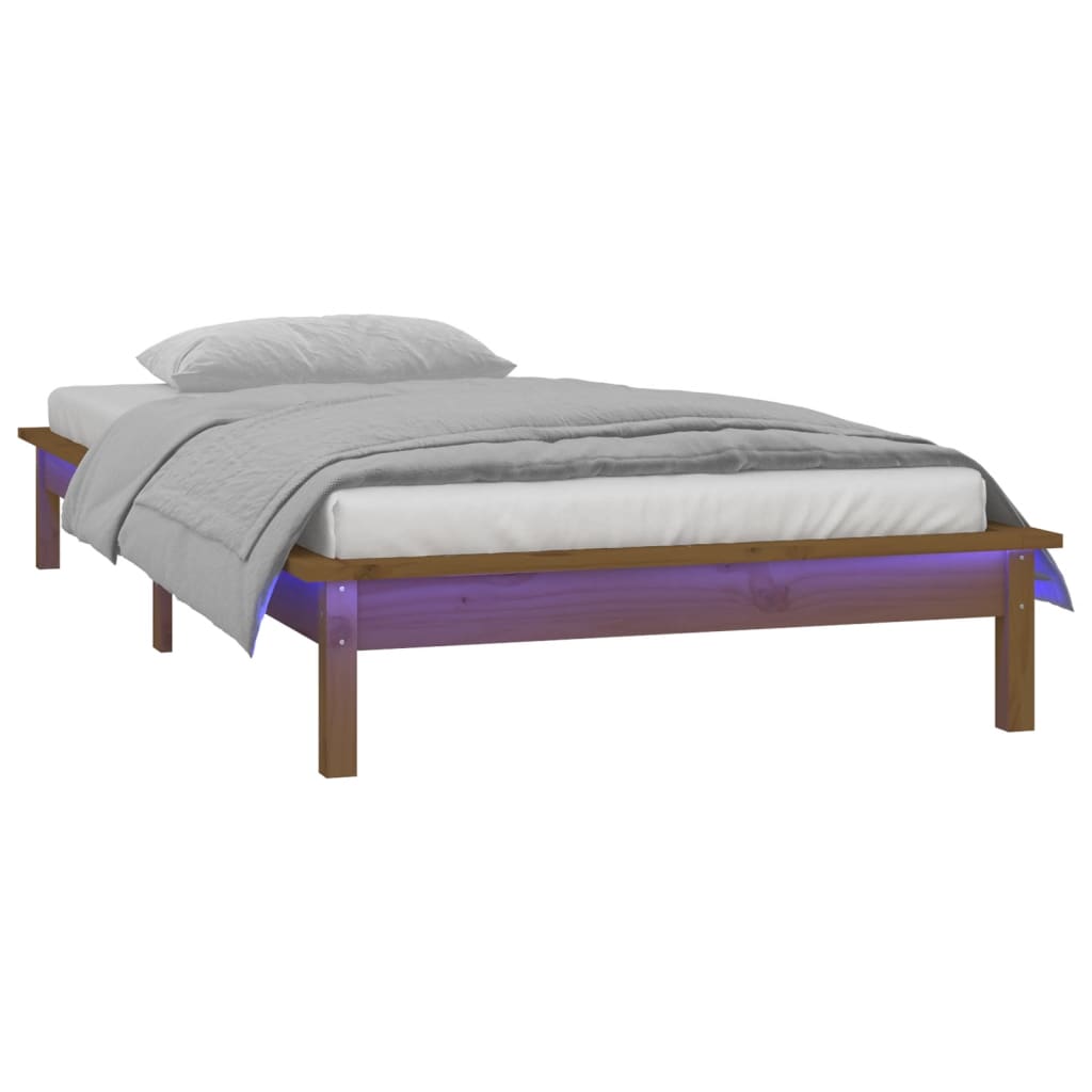 LED bed frame without mattress 75x190 cm solid wood